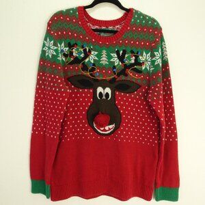 Ugly Christmas Sweater Rudolph Red Nose Reindeer XL